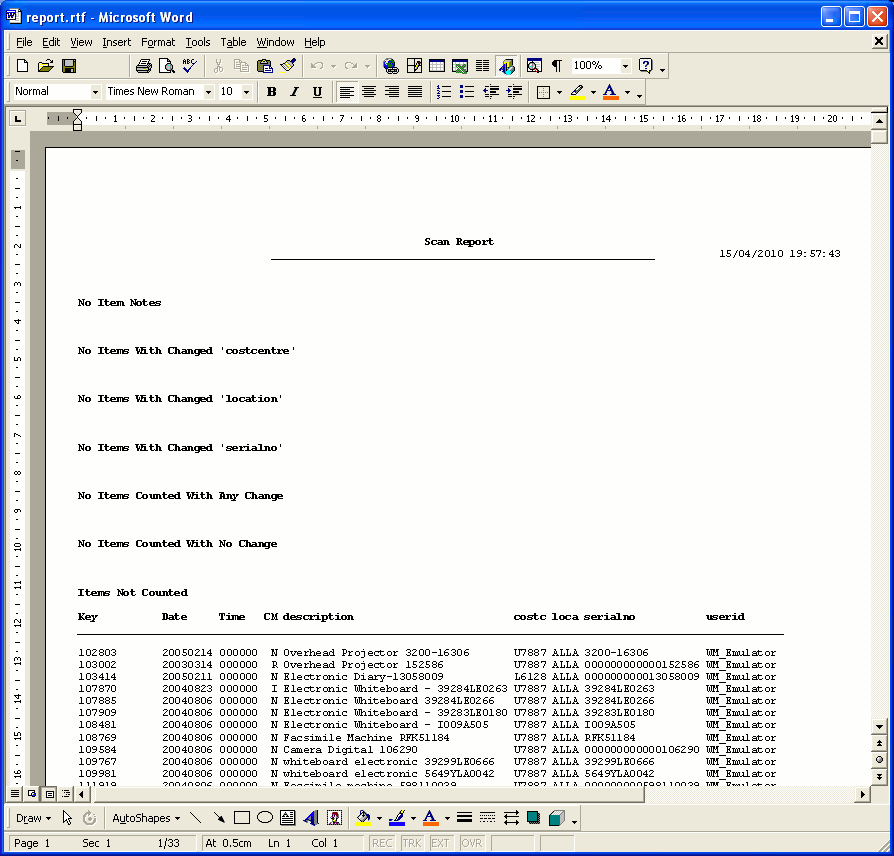 Scan Report Scan Report